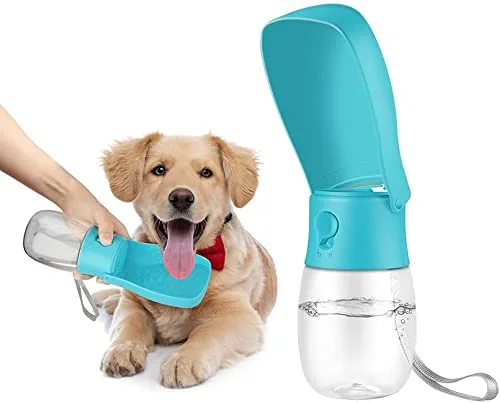 WILIFDOM Dog Water Bottle Portable Pet Travel Bowl Foldable Dispenser for Walking Hiking, Puppy Accessories Dog Water Bottle with Activated Carbon Filter, Leak Proof, Food-Grade Materials(10 oz,Blue)