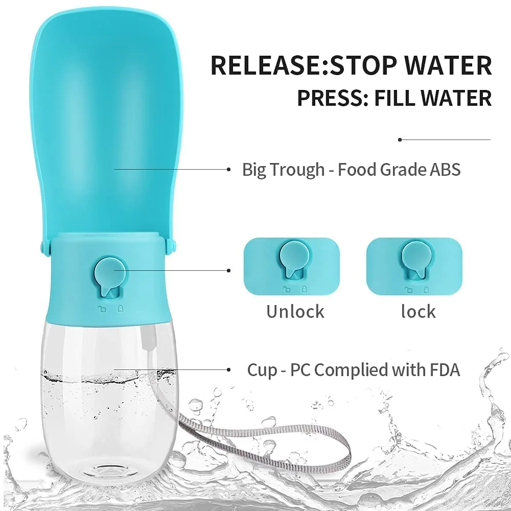 WILIFDOM Dog Water Bottle Portable Pet Travel Bowl Foldable Dispenser for Walking Hiking, Puppy Accessories Dog Water Bottle with Activated Carbon Filter, Leak Proof, Food-Grade Materials(10 oz,Blue)