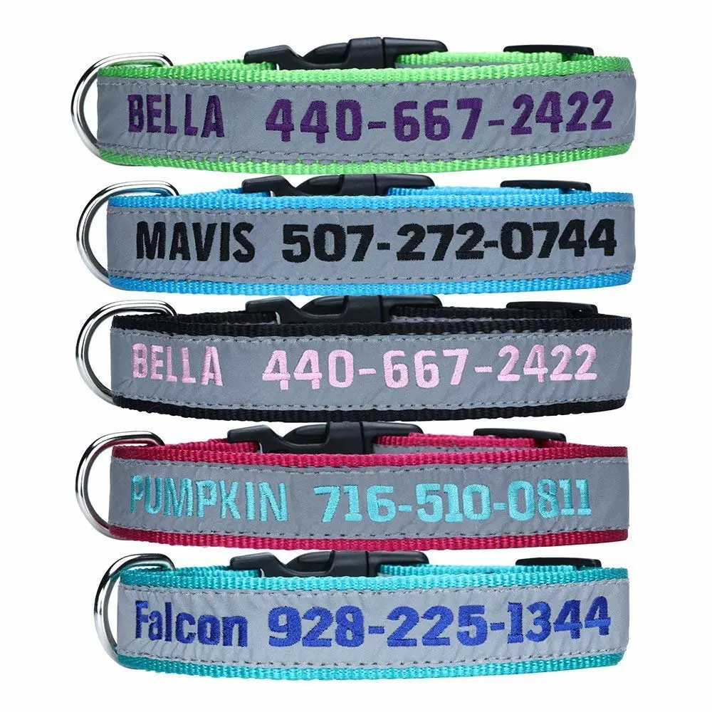 ROKHEVN WANTIG Embroidered Personalized ID Collar, 4 Adjustable Sizes: Extra-Small, Small, Medium, Large with Dog Name Phone#, Reflective Pet Pink Collars for Boy & Girl Dogs, X XS M L XL