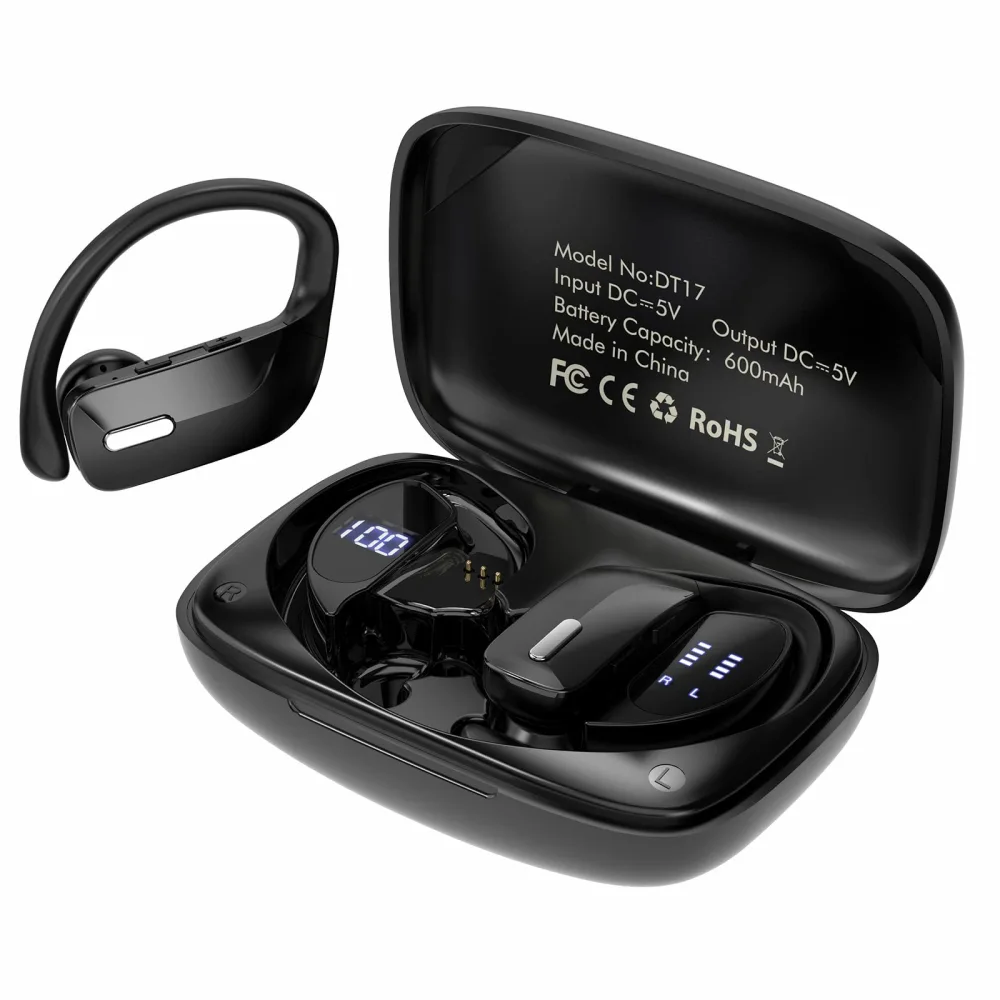 Wireless Earbuds Bluetooth 5.0 Headphones 48Hrs Play Back Sports Earphones with LED Display Over-Ear Buds with Earhooks Built in Mic Deep Bass in Ear Headset for Workout Running