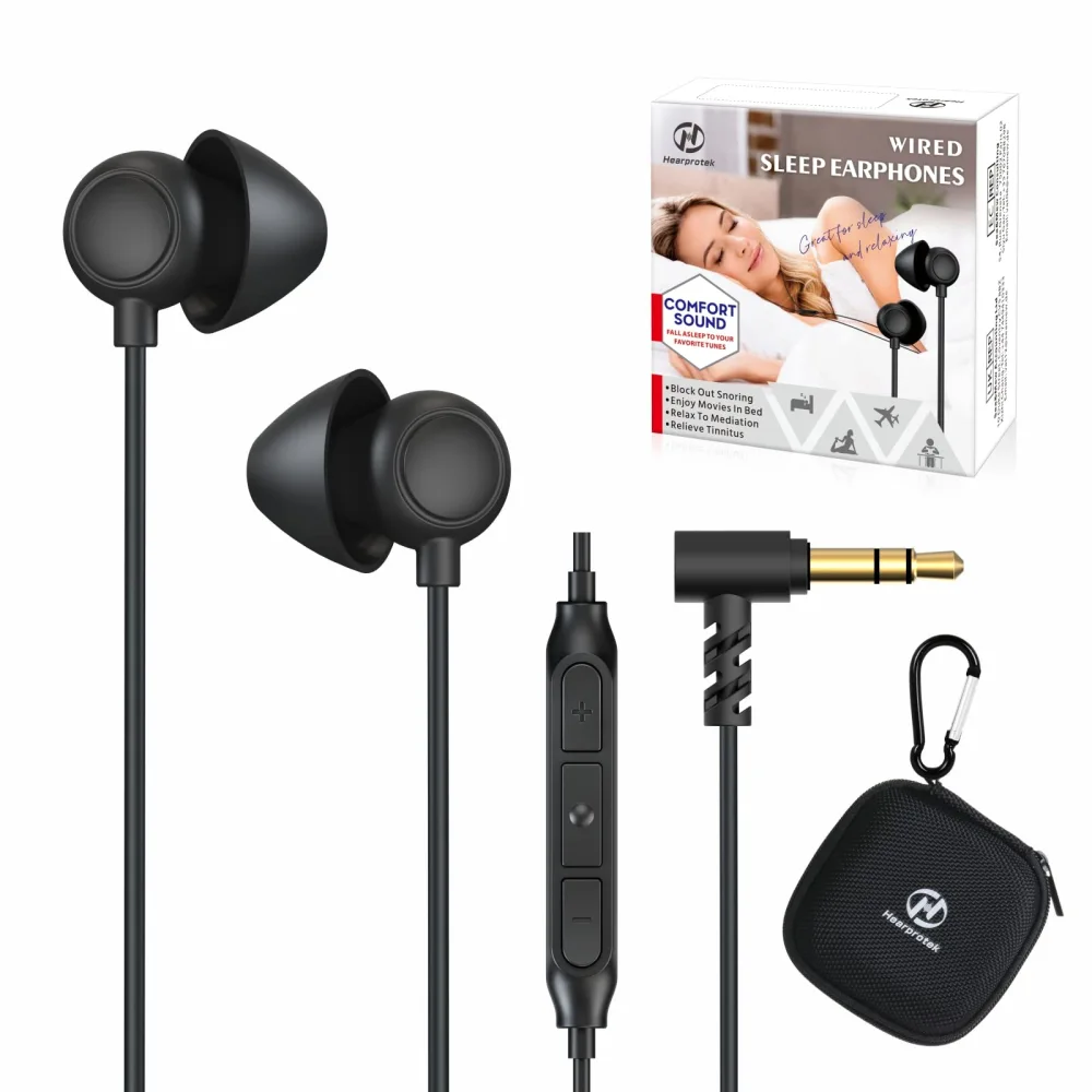 Hearprotek Sleep Earbuds, 2 Pairs Soft Comfortable in-Ear Earphones with Mic-Low Profile Noise Reduction Headphones for Sleeping on Side, Snoring, Yoga, Travel, Mediation & Relaxation