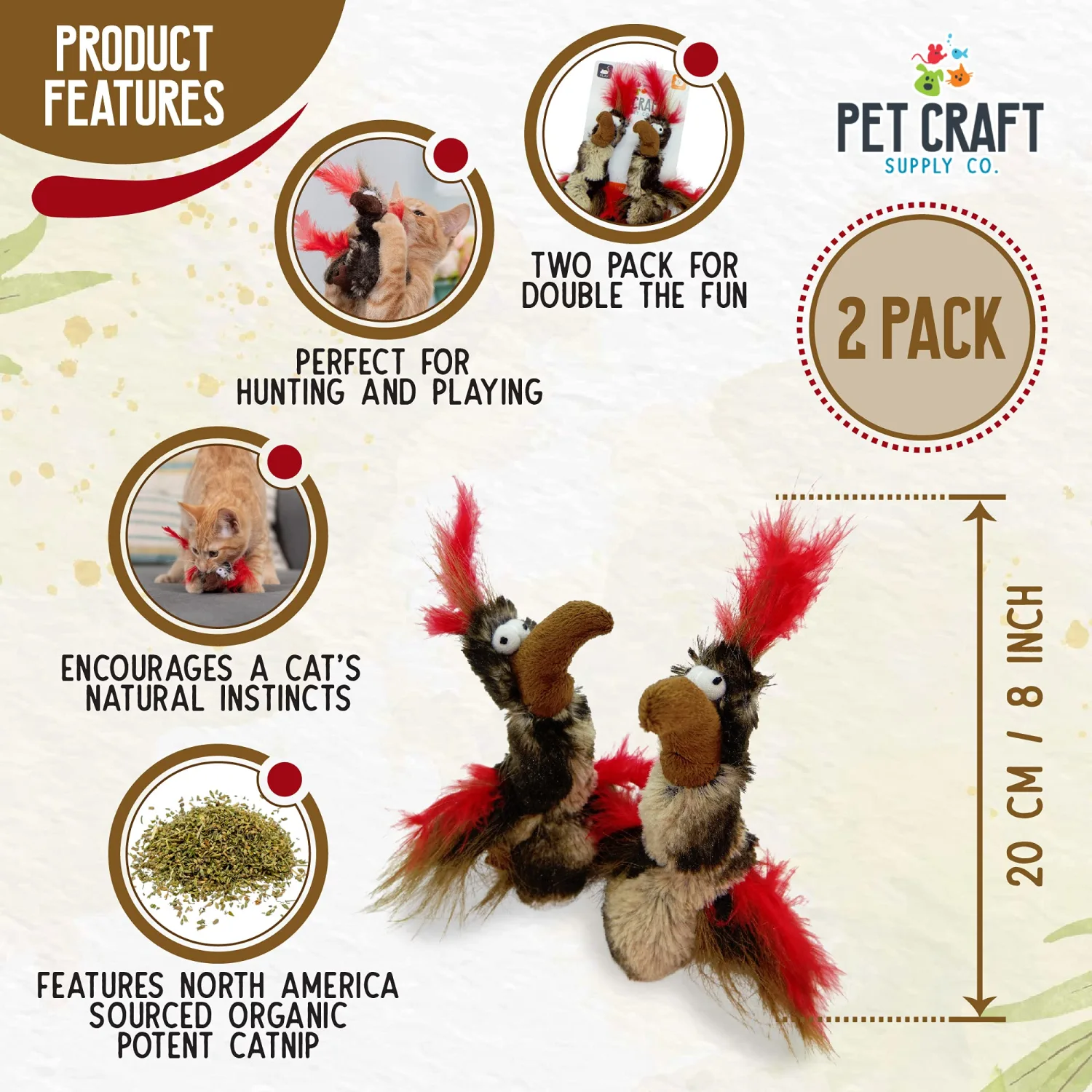 Pet Craft Supply Co. Kitty Condor Crazy Catnip Cuddler Funny Cuddling Chasing Hunting Irresistible Stimulating Soft Plush Boredom Relief Interactive Cat Toy with Realistic Feathers, All Breed Sizes
