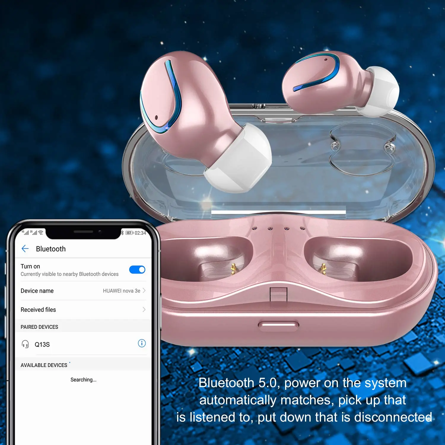 Mini Wireless Earbuds, Bluetooth Earphones in Ear with Wireless Charging Case, IPX7 Waterproof Wireless Mini TWS Mic Hi-Fi Stereo Sport Headphones for iPhone/Samsung/Android(Rose Gold)