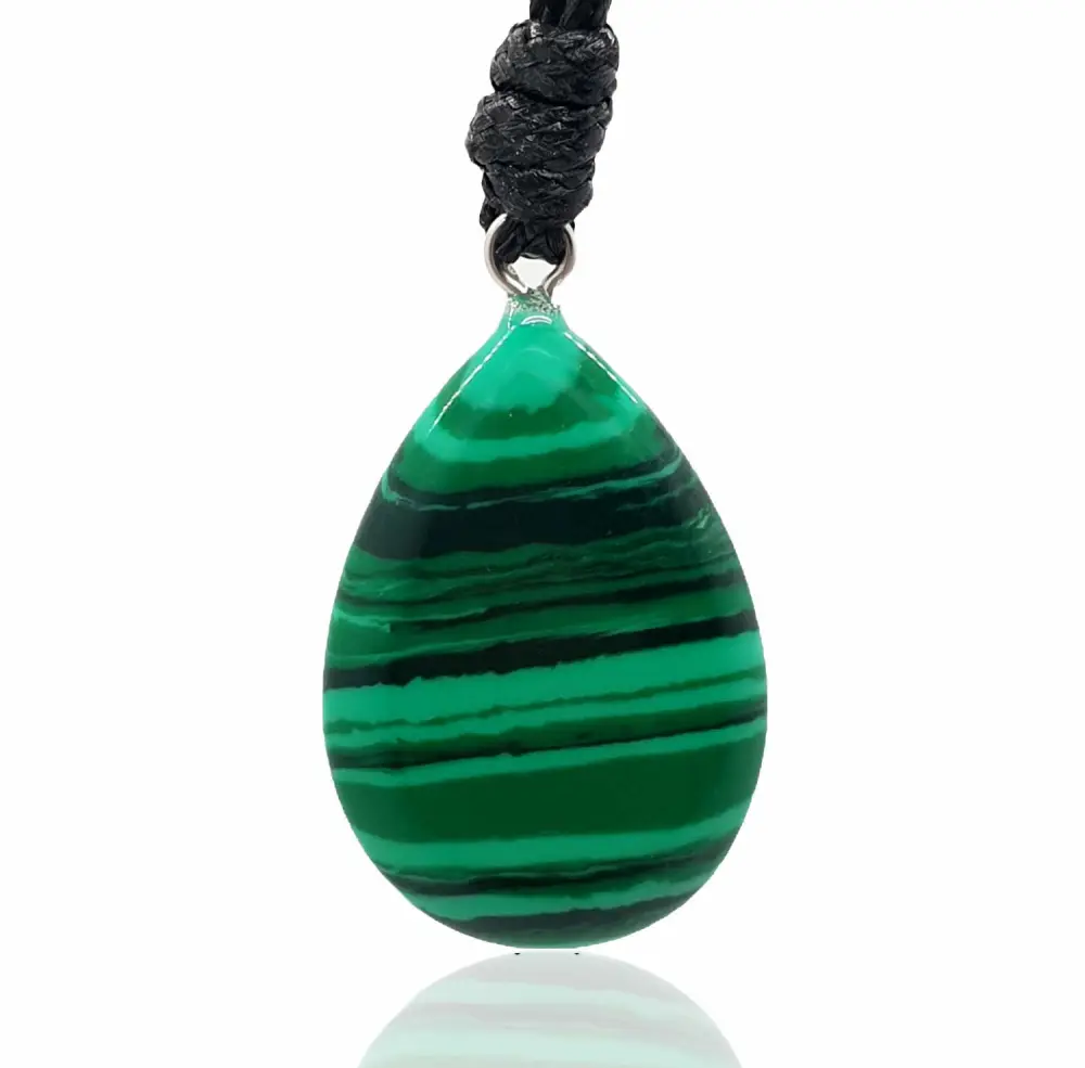 BARBARI Jewelry Malachite Healing Crystal Necklace | Handmade Gift for Him and Her+ Free Gift! High Quality Rock Gemstone Pendant for Men and Women