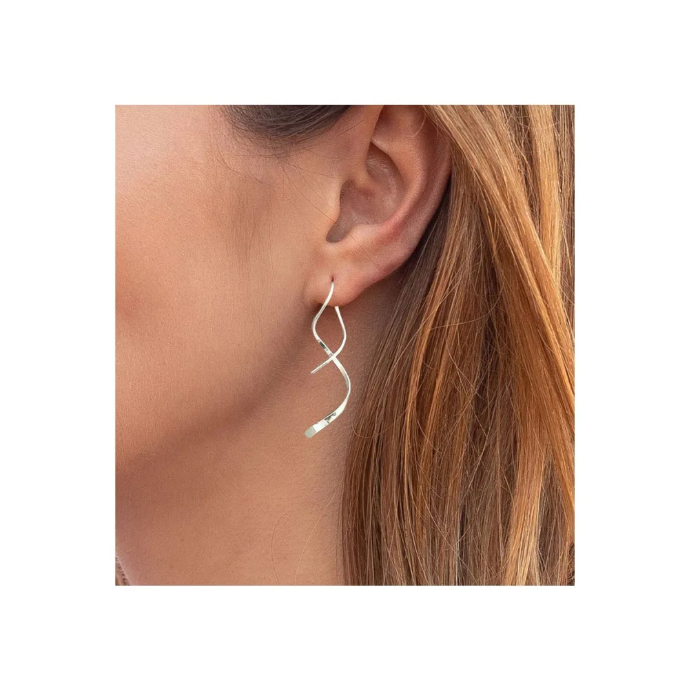 Spiral Threader Earrings, 925 Sterling Silver, Drop Dangle Handmade Twisted Linear Curved Minimal Everyday Earrings (Silver)