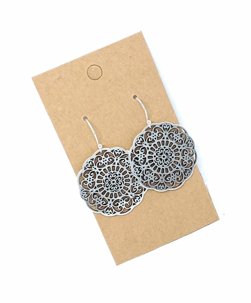 Filigree Floral Medallion on Sterling Silver Dangle Earrings Women Handmade Sundance Dreams Designs Boho