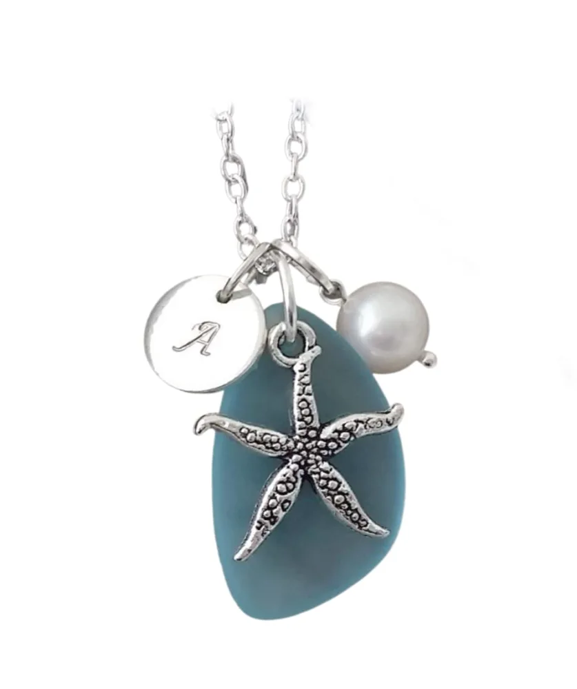 YInahawaii Handmade Personalized Turquoise bay blue sea glass necklace, Starfish charm, Natural pearl, "December Birthstone ",(Hawaii Gift Wrapped, Customizable Gift Message)