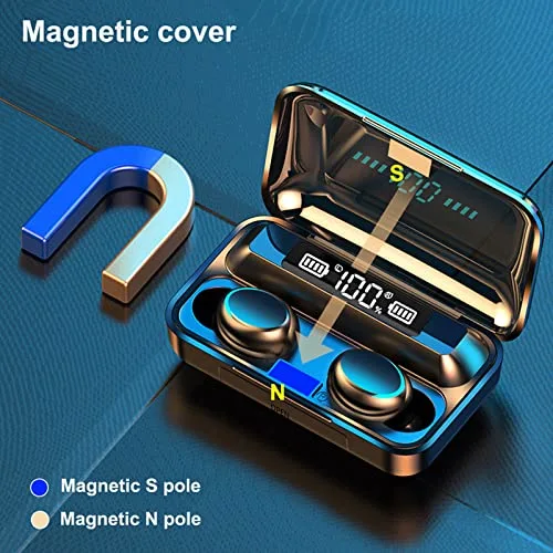 FSS Led Display Waterproof Earbuds Headphone Wireless Bluetooth Earphones Auriculares F9 Audifonos with 2000Mah Power Headset, Black