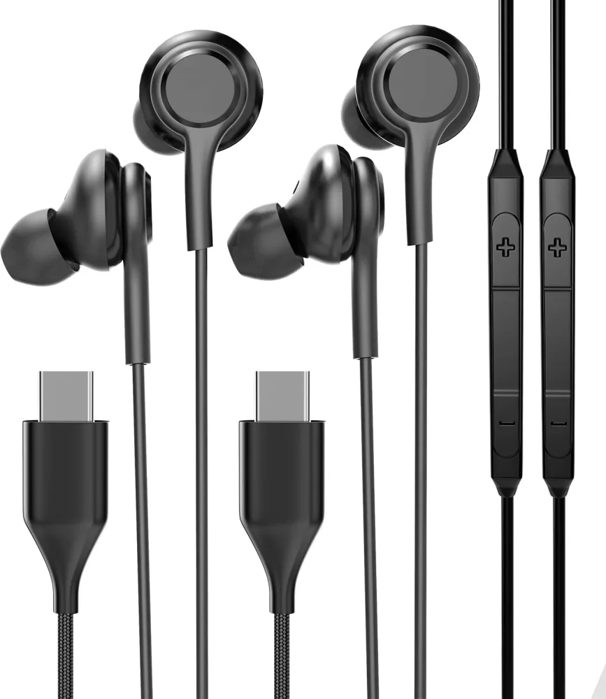 USB C Wired Earbud Type 2Pack Headphone with Microphone Kid for School Chromebook Computer Audifono Compatible for Samsung Running Earphone Volume Control