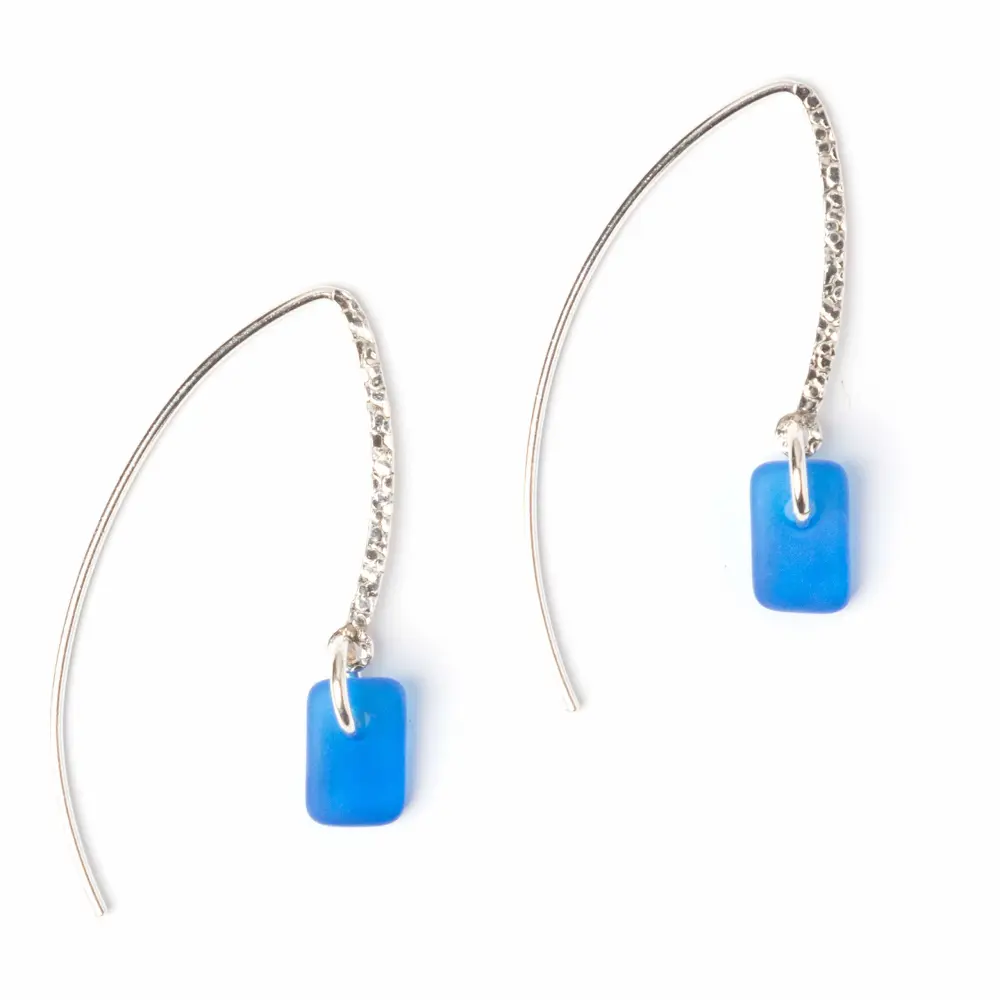 Sea Glass Sweep Earrings (Cobalt) - Sterling Drop Earrings by EcoSeaCo, using recycled and sustainable material. Handmade in the USA