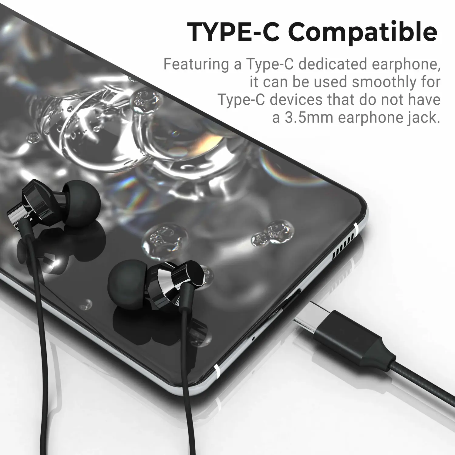 OLOR USA Earbuds Wired Headphones - in-Ear Type C Earphones Noise Isolation Tangle Free HiFi Bass Stereo Built-in Microphone Mic with S/M/L Ear Bud Tips