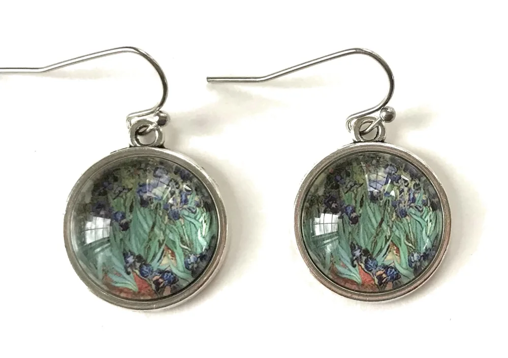 Van Gogh Irises Earrings for Women - Classic Art Jewelry - Handmade - Blue Green Floral