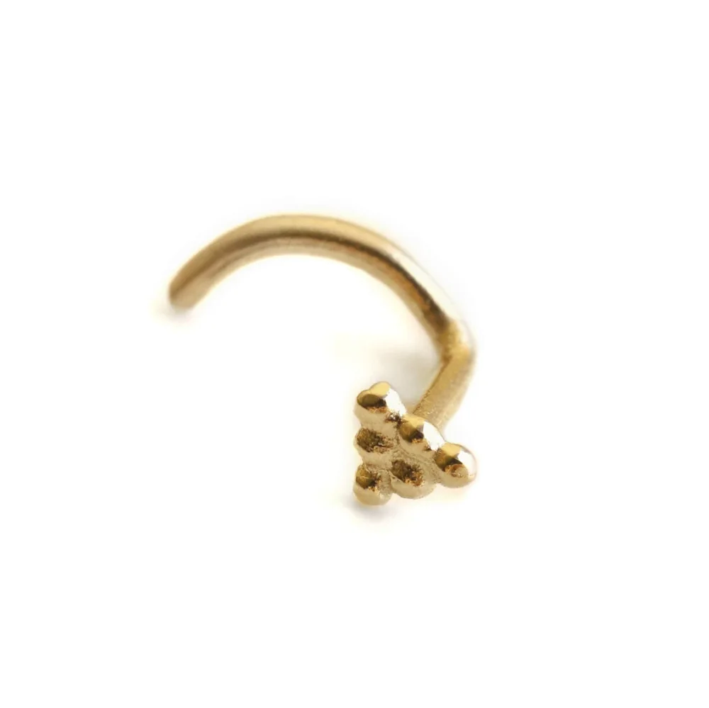 Gold Nose Stud, 14K Unique Indian Nose Screw, Triangle Shaped, Fits Nostril, Tragus, Helix, Cartilage, Rook, 20 Gauge, Handmade Piercing Jewelry