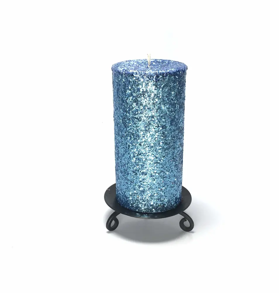 Light Baby Blue Glitter Unscented Decorative Pillar Candle - Choose Size - Decorative Use Only, Not for Burning