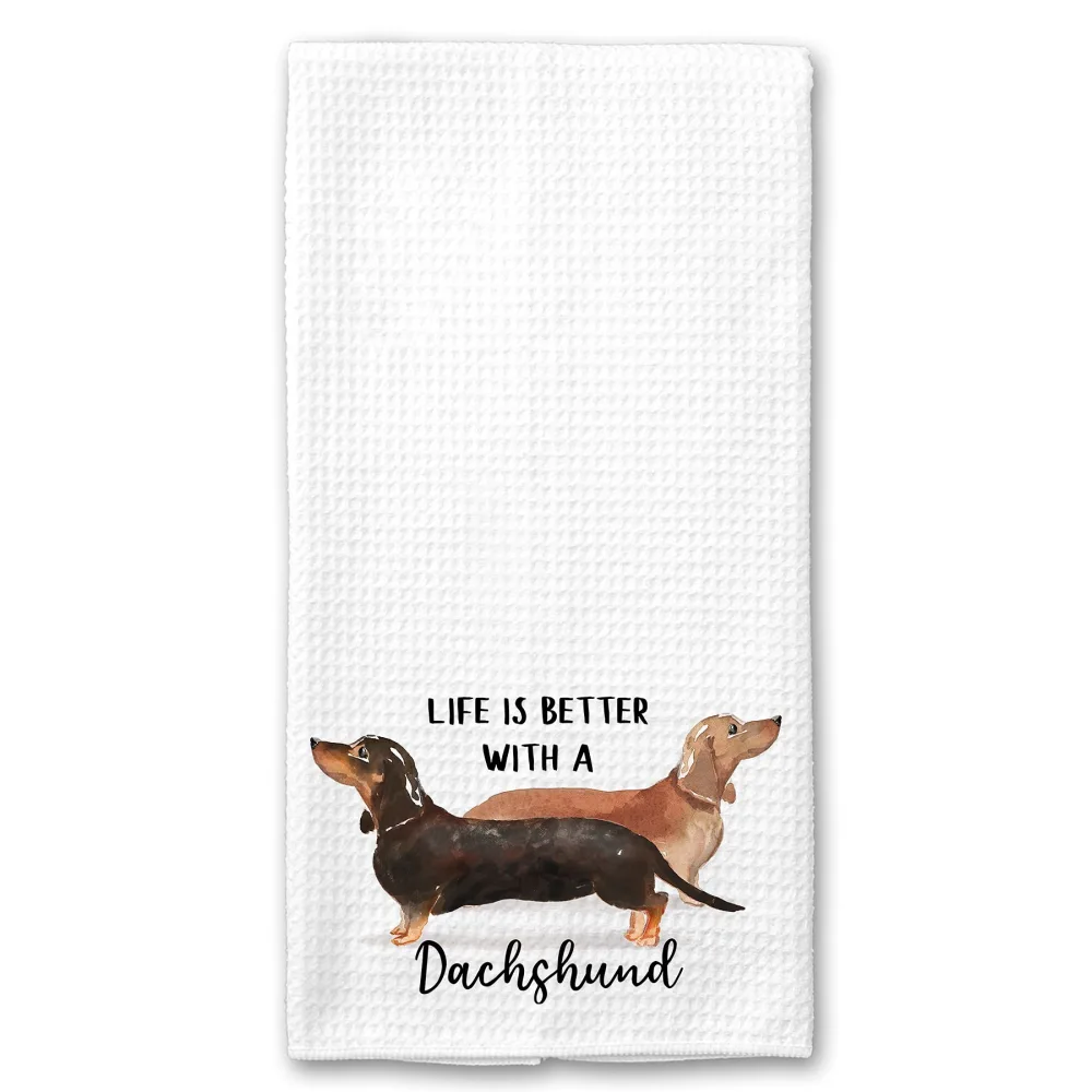 Watercolor Life is Better with a Dachshund Microfiber Kitchen Tea Bar Towel Gift for Animal Dog Lover