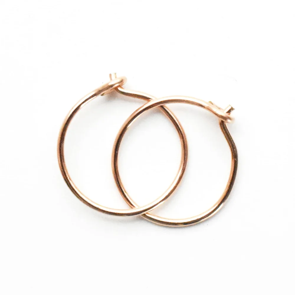 Small 14k Rose Gold Fill Hoops. Handmade Earrings Choose your gauge and size. Thin Hypoallergenic Leave in Sleeper Huggie Hoop Earrings For Sensitive Ears Pink Gold