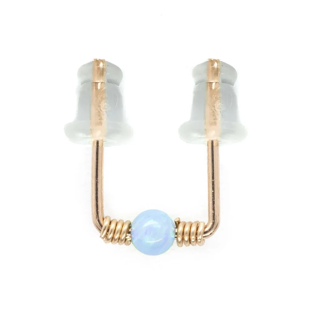 Double Piercing Stud with Opal Multiple Hole Earring 2 Posts Handmade Ear Jewelry