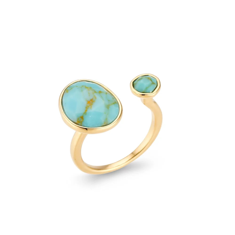 Bold 14K Gold-Plated Statement Ring with Eye-Catching Simulated Blue Turquoise - Hypoallergenic & Lightweight, Exuding Boho Elegance - Simple Minimalist Jewelry by MJLULU