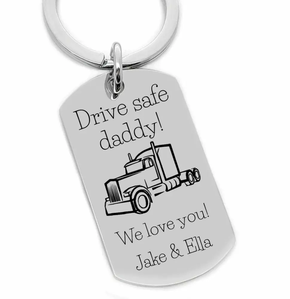 Gift For Semi Truck Driver Dad, Drive Safe Daddy, Trucker Key Chain, Gift For Dad