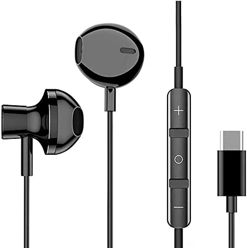 Urban Extreme USB Type C Earphones Stereo in Ear Earbuds Headphones with Microphone Bass Earbud with Mic and Volume Control Compatible with Android Smartphone - Black (US Version with Warranty)