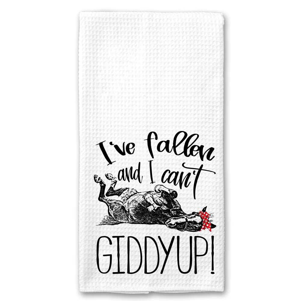 I've Fallen and I Can't Giddyup! Funny Microfiber Horse Farm Tea Towel Kitchen Linen