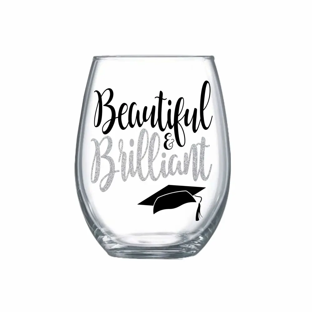 Beautiful & Brilliant Wine Glass College Graduation Gifts for Her Stemless Associates Bachelors Masters 0038