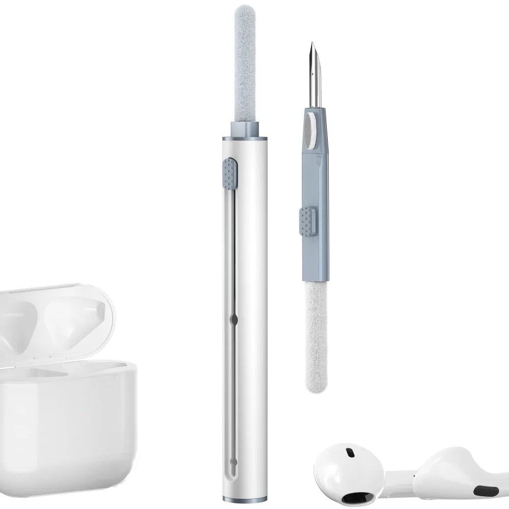 Cleaner Kit for Airpods, Bluetooth Airpods Pro Earbuds Cleaning Kit Pen with Soft Brush Flocking Sponge, Compact Portable Multifunctional Earbuds Cleaning Tool for Airpods, Cellphones, Camera (White)