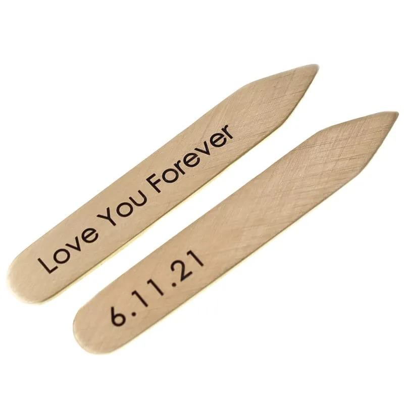 Custom Bronze Collar Stays For Men, Personalized 8th Anniversary Dress Shirt Stiffeners Father's Day Gift for Husband - Engraved Metal 2.25 Inches