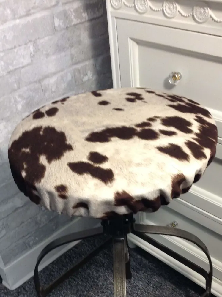 Rustic cow print velvet fabric round bar stool cover 12" to 20" Washable, Optional Foam Cushion Insert and made in the USA