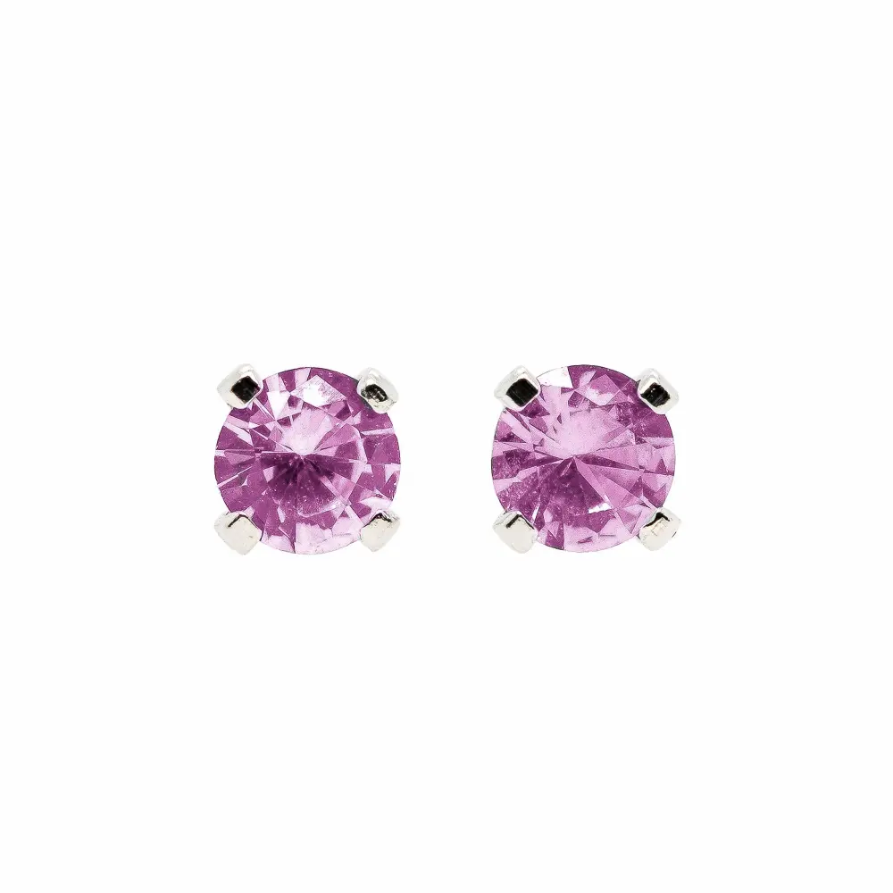 Tiny Birthstone Gemstone Post Stud Earrings in Sterling Silver | Multiple Color Choices & Sizes | Birthday Earrings for Women (3mm, October | Pink Tourmaline)