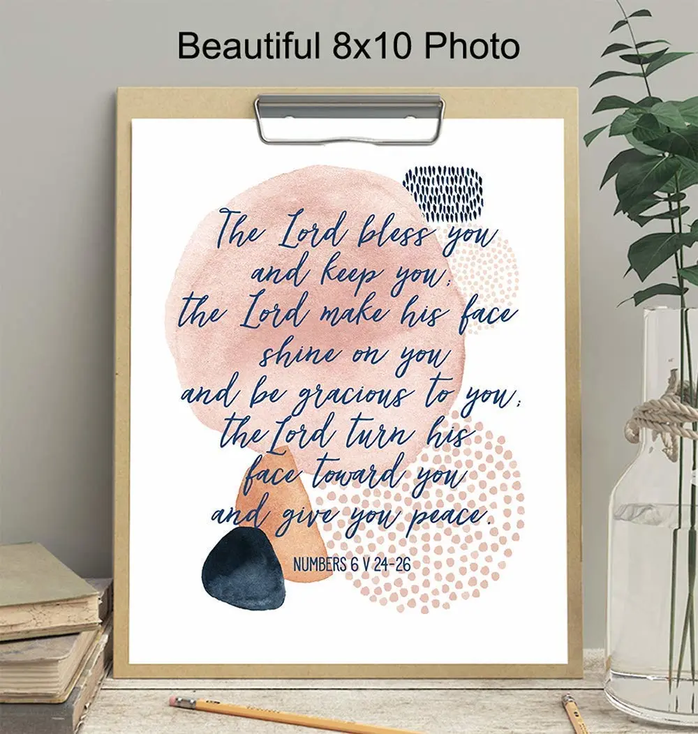 May the Lord Bless You and Keep You - Positive Inspirational Uplifting Religious Bible Study Wall Decor - Motivational Quote Scripture Verse Wall Art - Christian Encouragement Gifts - Aaronic Blessing