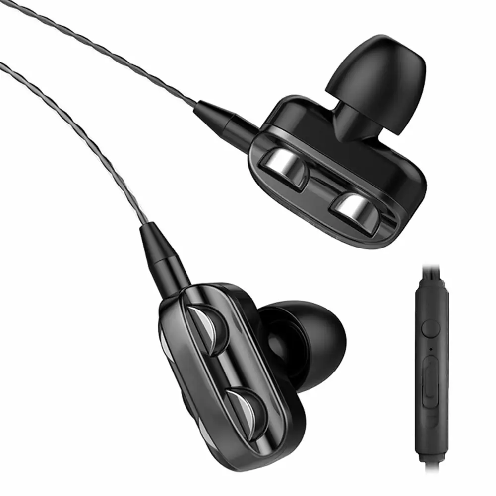 Wired in-Ear Headphones Earbuds with Microphone A4 Earphones Clear Sound Ergonomic Design in-Ear Dual Moving Coil in-Ear Wired Sport Earphones Black