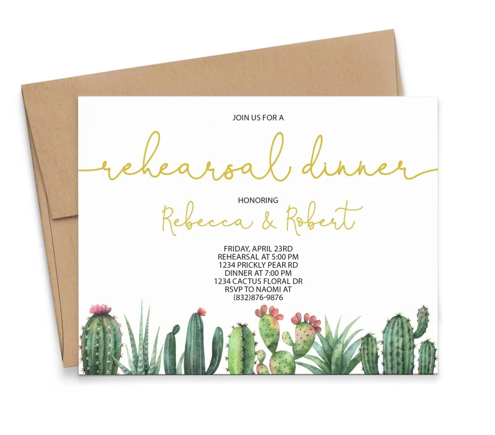 Fiesta Rehearsal Dinner Invitation, Cactus Rehearsal Dinner Invites Personalized, Your choice of Quantity and Envelope Color