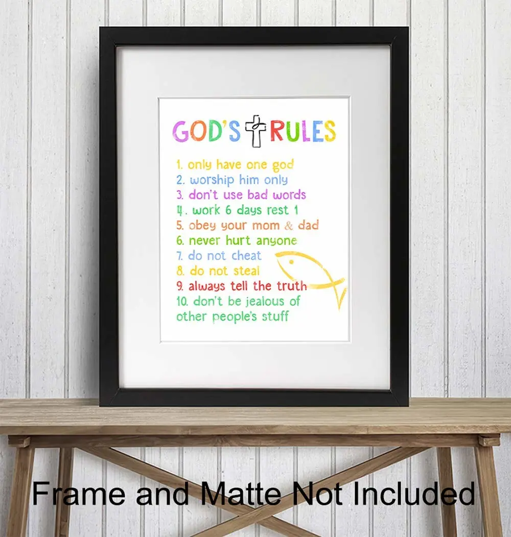 Ten Commandments for Kids - Religious Scripture, Bible Verse Wall Art - Bedroom Decor - Kids Wall Art - Christian Gift For Child, Boys, Girls Room, Nursery, Baby Room - Pastel Colors Poster
