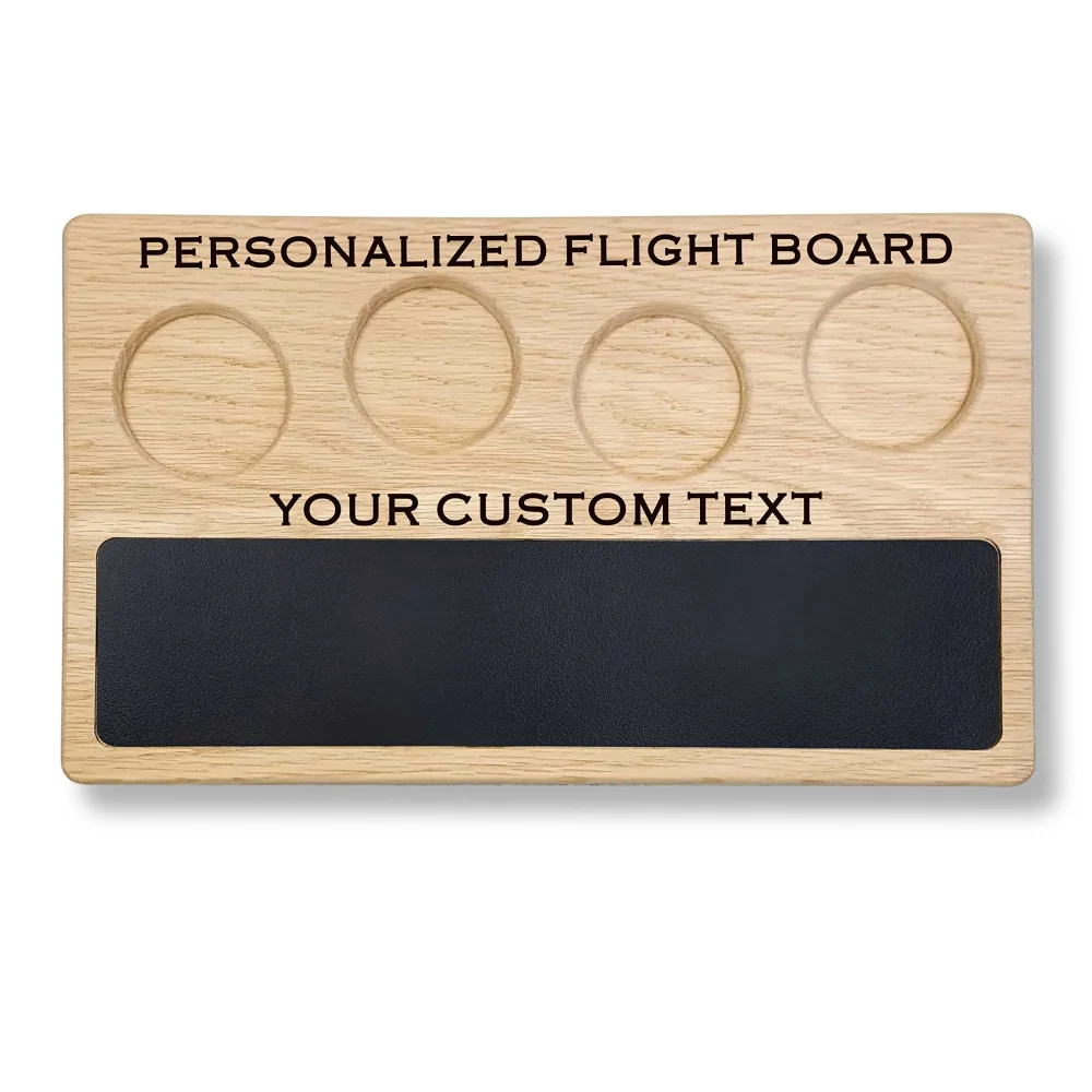 Personalized Beer Flight Board Paddle Sampler Tray with Write-on Chalkboard Dry-erase Surface Marker Board. Will hold 4oz to 5oz Glasses. Made in Oakville, MD USA.