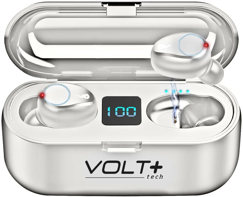 VOLT PLUS TECH Wireless V5.0 Bluetooth Earbuds Compatible with Realme C35 LED Display, Mic 8D Bass IPX7 Waterproof/Sweatproof (White)