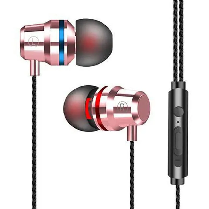 Wired Earphones Headphones Wired with Mic Tunable Bass Earphone in-Ear Sports Series Mobile Phone Universal Earphone (Rose Gold)