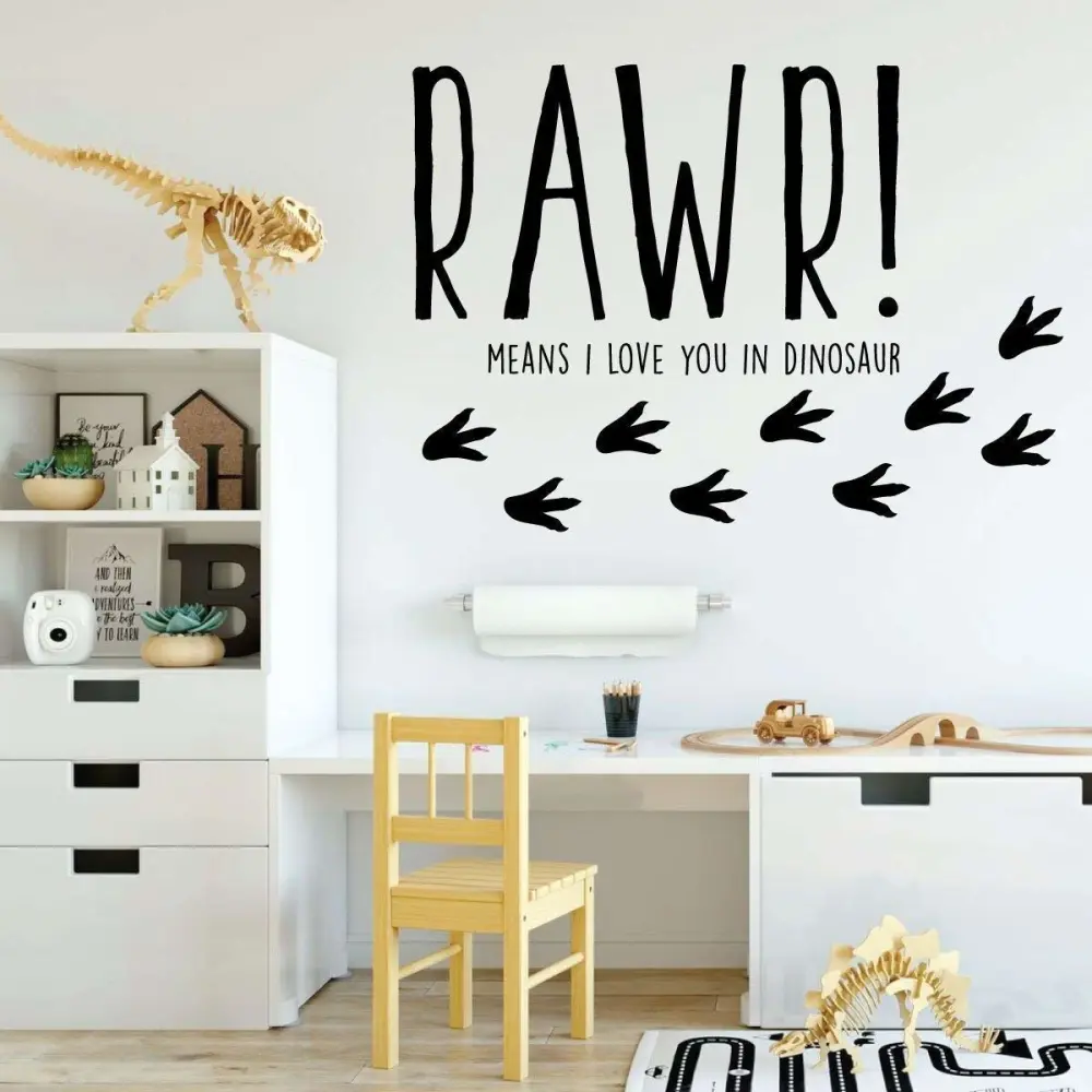 Dinosaur Wall Decal for Kids Room - RAWR! Means I Love You In Dinosaur - Vinyl Sticker for Boy's or Girl's Bedroom - Playroom or Baby Nursery Decoration