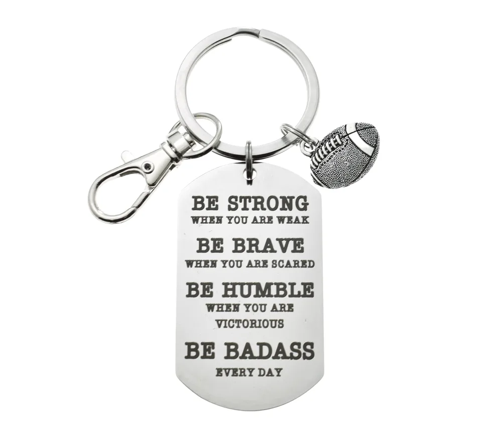 Football Keychain in Silver Plated Pewter with Stainless Steel Badass Dog Tag. Football Fan Keychain. Football Player Gift. Football Coach. Coach Appreciation.