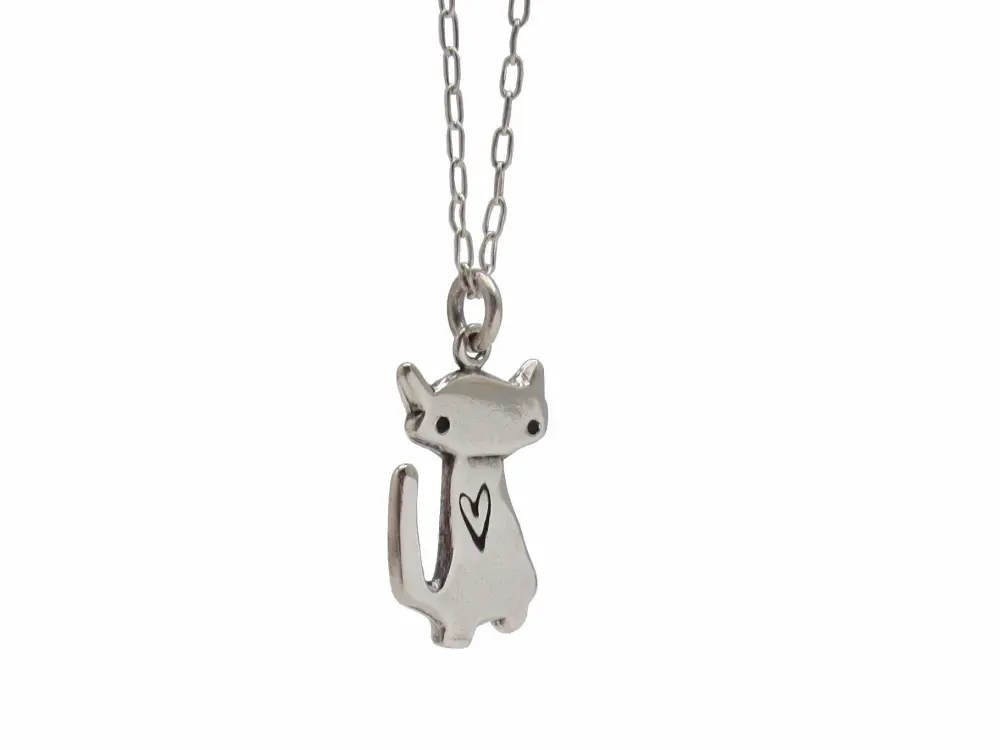 Mark Poulin Sterling Silver Space Cat Necklace for Women and Girls on 16" 18" 20" Adjustable Sterling Silver Chain