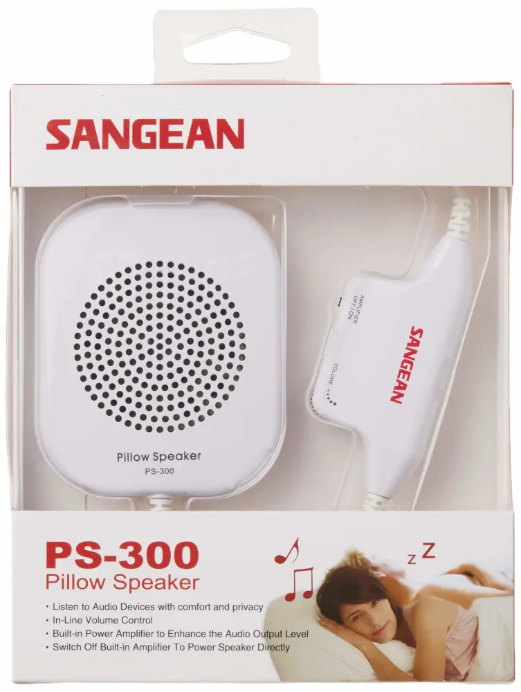 Sangean PS-300 Pillow Speaker with in-line Volume Control and Amplifier (White)