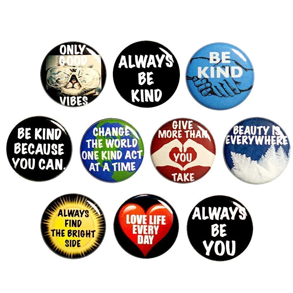 Positive Buttons Kindness Be Kind Backpack Pins or Fridge Magnets 10 Pack Gift Set 1 Inch 10P-2