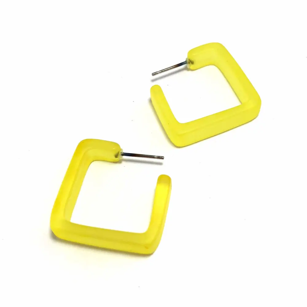 Lemon Yellow Frosted Lucite Square Hoop Earrings - SQSM-YL-2