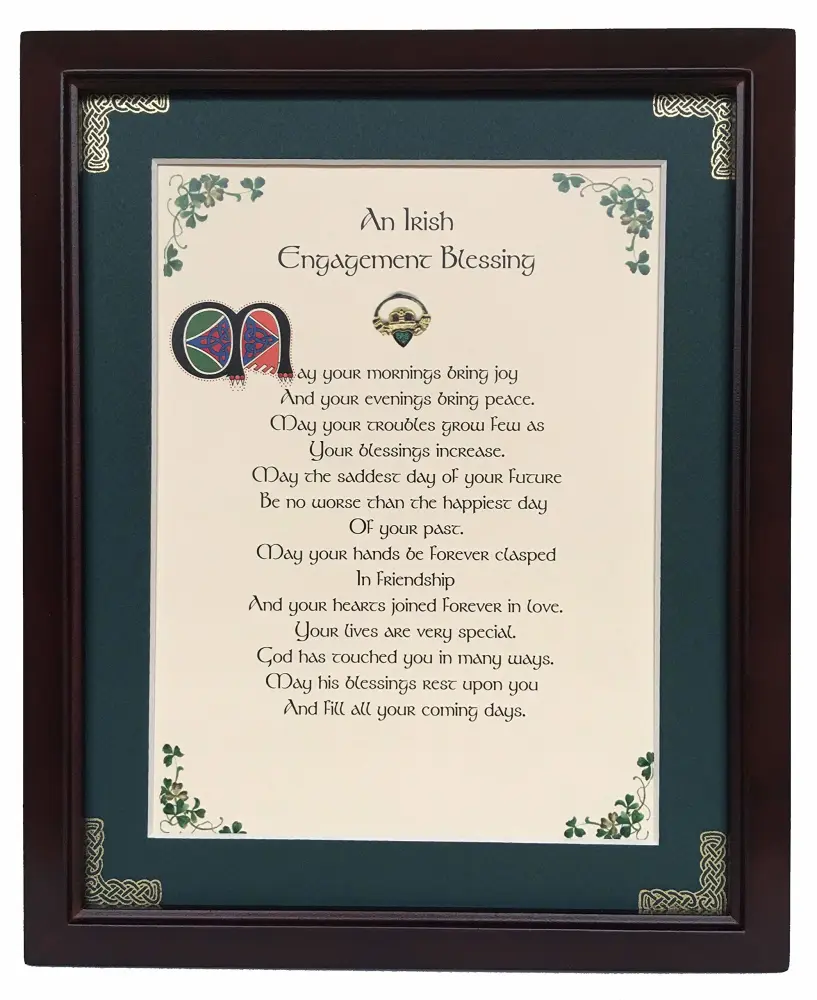 An Irish Engagement Blessing - May Your Mornings Bring Joy - Personalizable Framed Green Matted Blessing