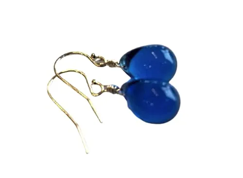 Sterling Silver Dangle Earrings, Cobalt Blue Glass Drop Jewelry, Gift for Women and Brides, Handmade Jewelry for Birthdays, Valentine, Mothers Day, Weddings, Graduates, Graduation