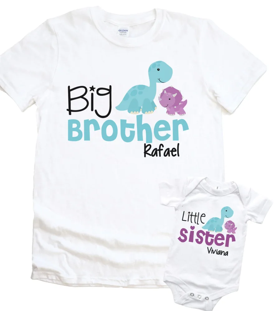 Big Brother Little Sister Shirt Personalized Dinosaur Shirt Boy Set of 2 Shirts Dino Gift Set