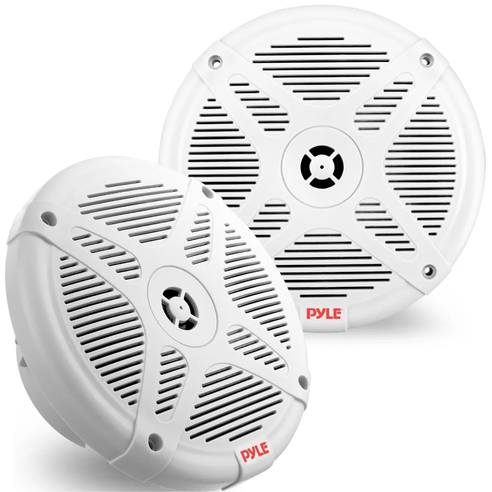 Pyle 6.5 Inch Marine Speakers (Pair) - 2-way IP-X4 Waterproof and Weather Resistant Outdoor Audio Dual Stereo Sound System with 600 Watt Power and Low Profile Design - Pyle PLMR652W (White)