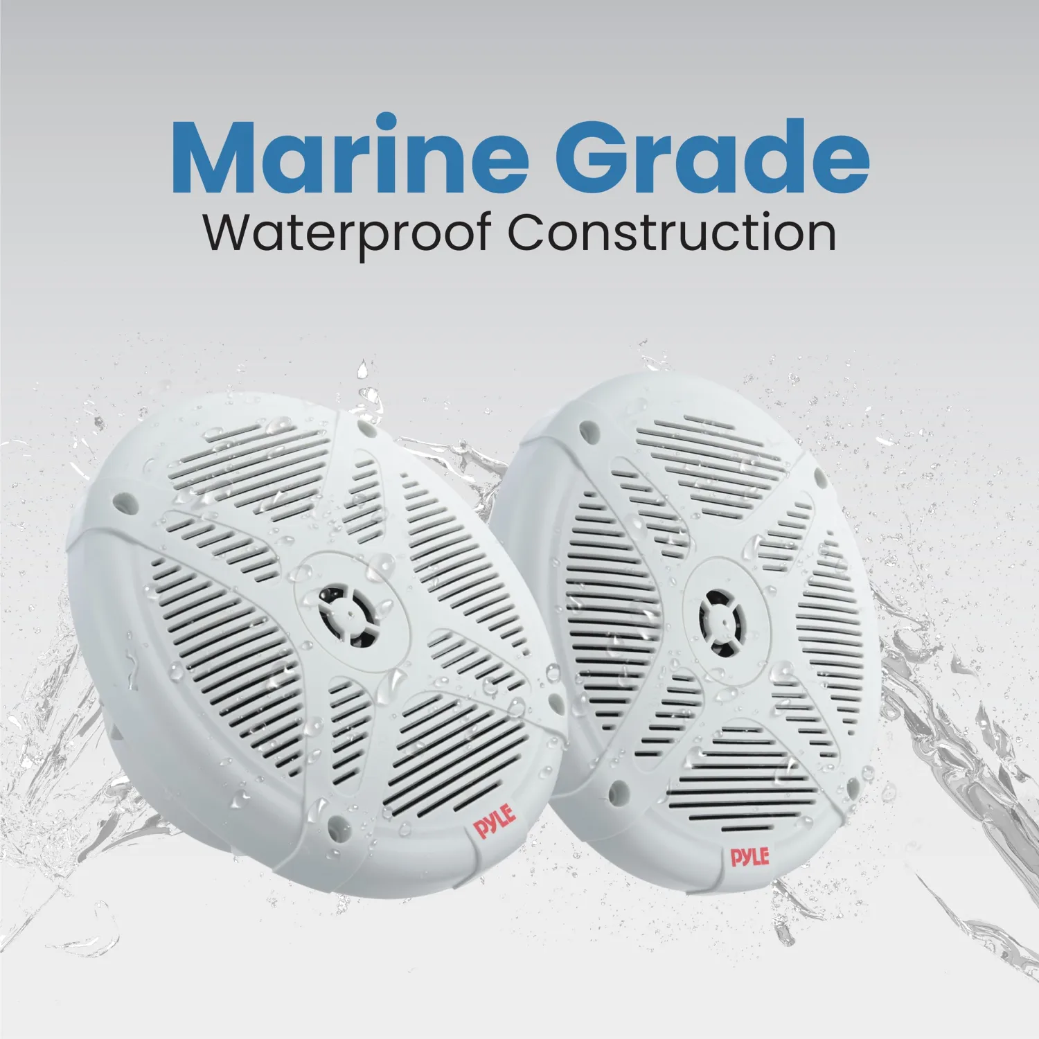 Pyle 6.5 Inch Marine Speakers (Pair) - 2-way IP-X4 Waterproof and Weather Resistant Outdoor Audio Dual Stereo Sound System with 600 Watt Power and Low Profile Design - Pyle PLMR652W (White)