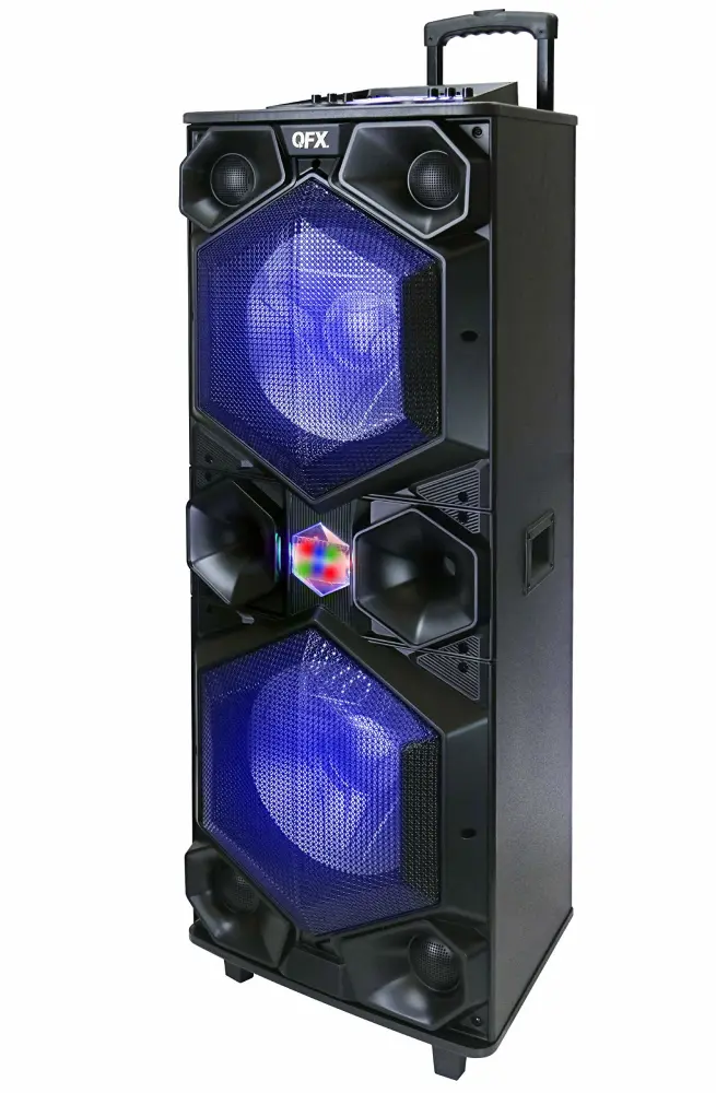 QFX E-1500 Professional Large Bluetooth Speakers | Portable PA Speaker System | Dual 15” Woofers, 1.5” Tweeter, and Party Lights