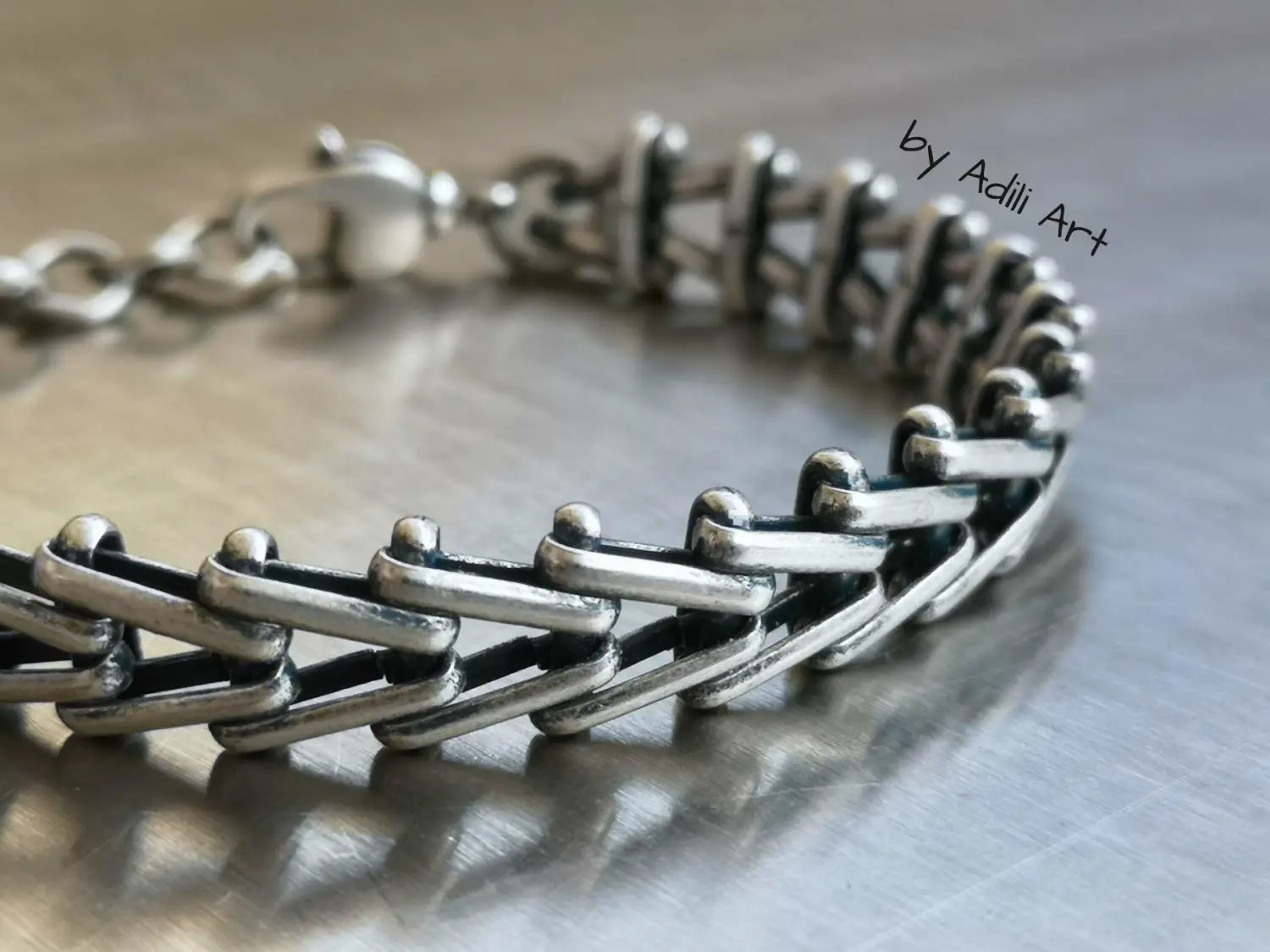 Men's 925 Silver Plated V Link Bracelet (for wrist size approx 7.5")